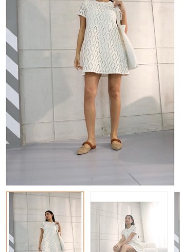 Dantel Detaylı Beyaz Mini Elbise - Görsel 3