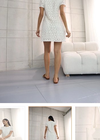 Dantel Detaylı Beyaz Mini Elbise - Görsel 2