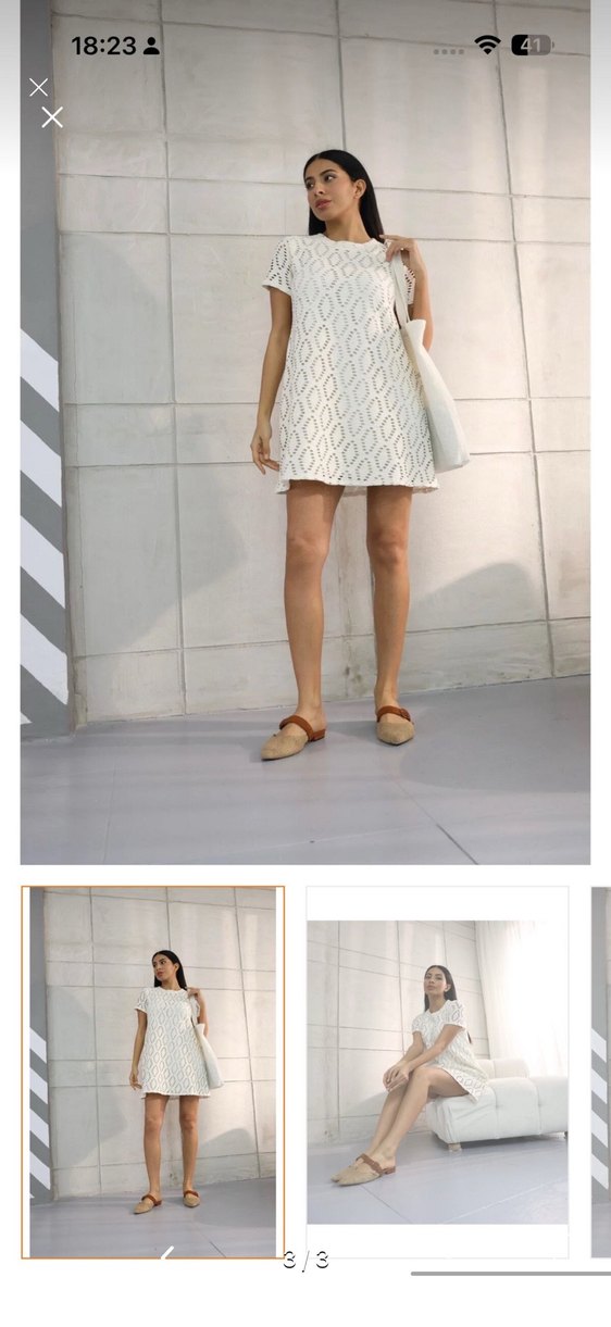 Dantel Detaylı Beyaz Mini Elbise - Görsel 3