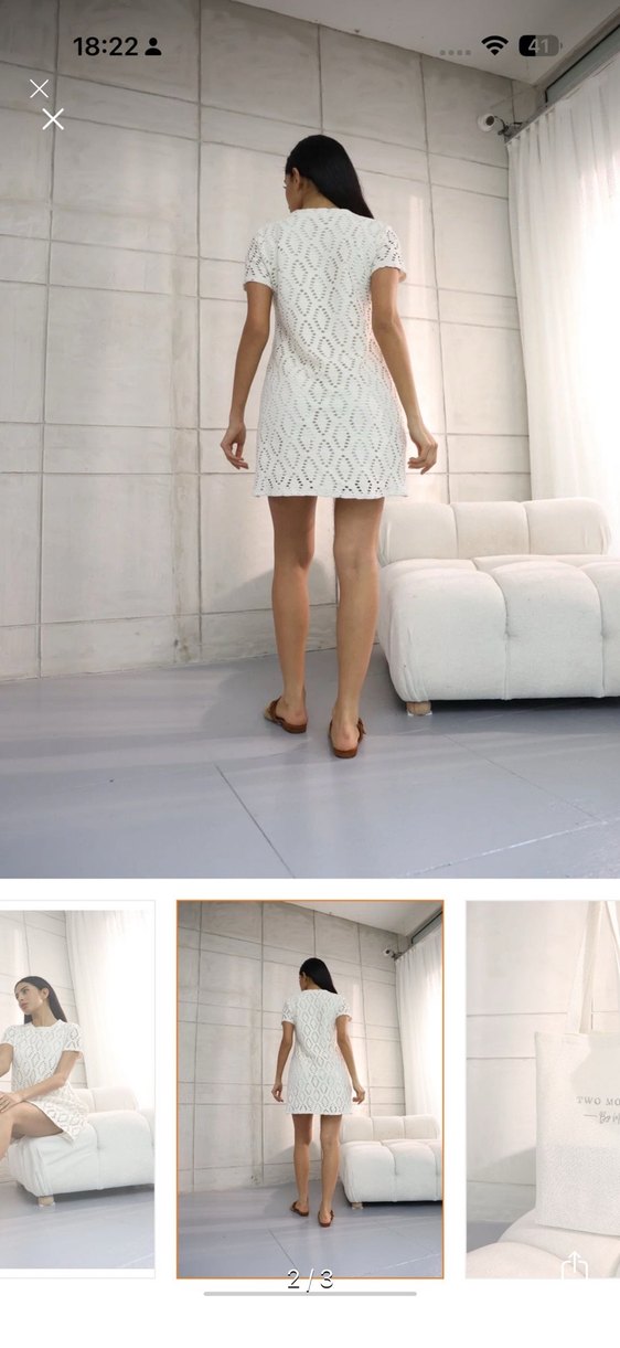 Dantel Detaylı Beyaz Mini Elbise - Görsel 2