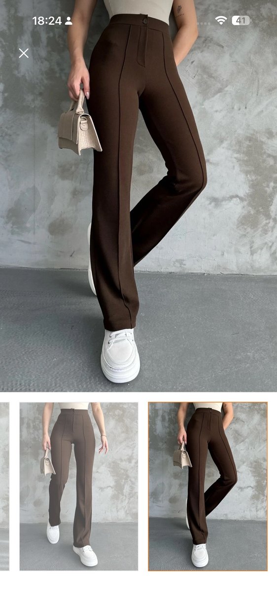 Kahverengi Regular Fit Midi Kadın Pantolon - Görsel 3