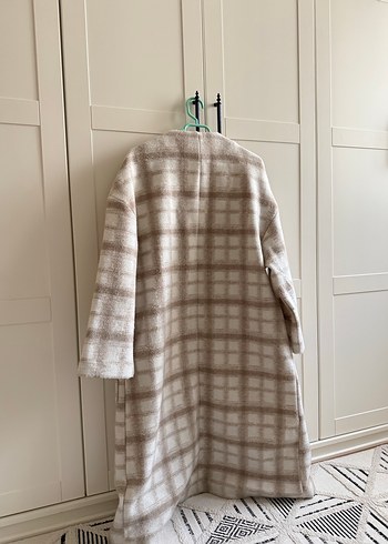 Bej Ekoseli Uzun Örgü Kadın Kaban - Görsel 6