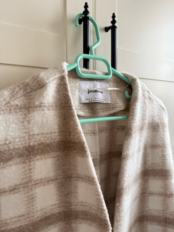 Bej Ekoseli Uzun Örgü Kadın Kaban - Görsel 5