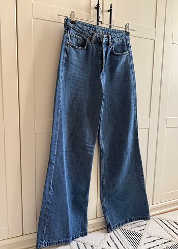 Düğmeli Mavi Kadın Midi Boy Kot Pantolon - Görsel 5