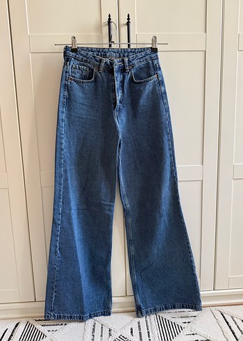 Düğmeli Mavi Kadın Midi Boy Kot Pantolon - Görsel 6