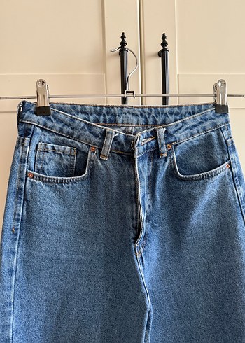 Düğmeli Mavi Kadın Midi Boy Kot Pantolon - Görsel 4