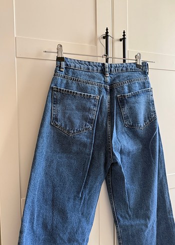 Düğmeli Mavi Kadın Midi Boy Kot Pantolon - Görsel 3