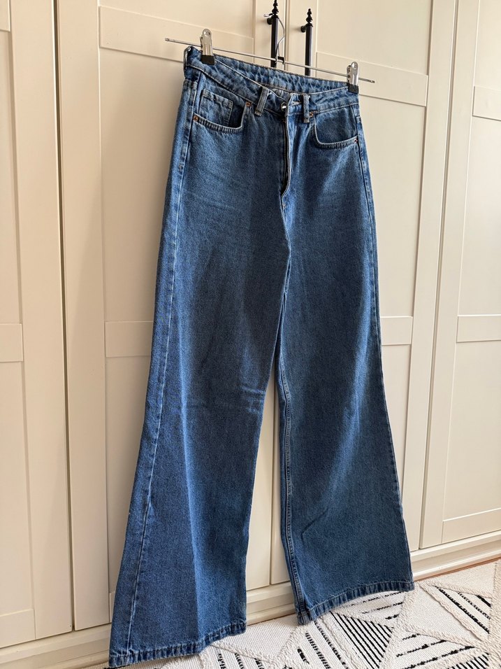 Düğmeli Mavi Kadın Midi Boy Kot Pantolon - Görsel 5