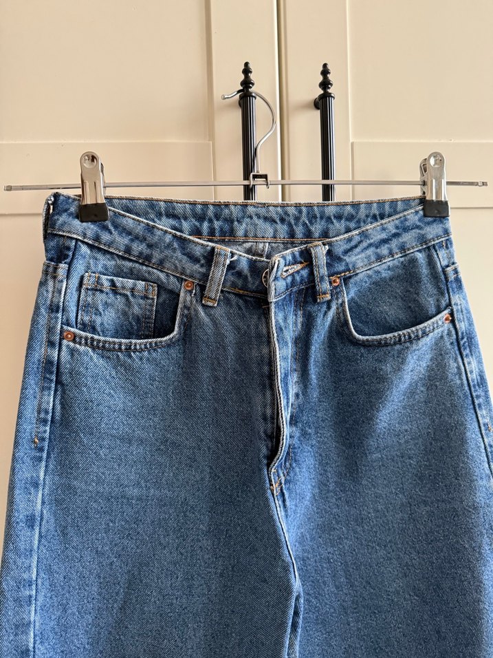 Düğmeli Mavi Kadın Midi Boy Kot Pantolon - Görsel 4