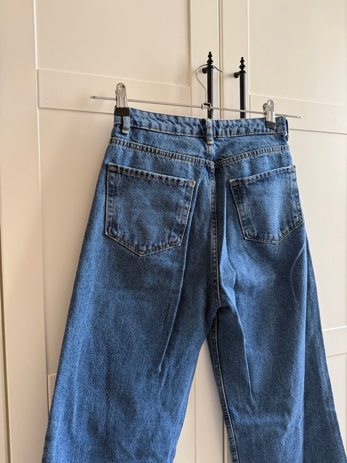 Düğmeli Mavi Kadın Midi Boy Kot Pantolon - Görsel 3