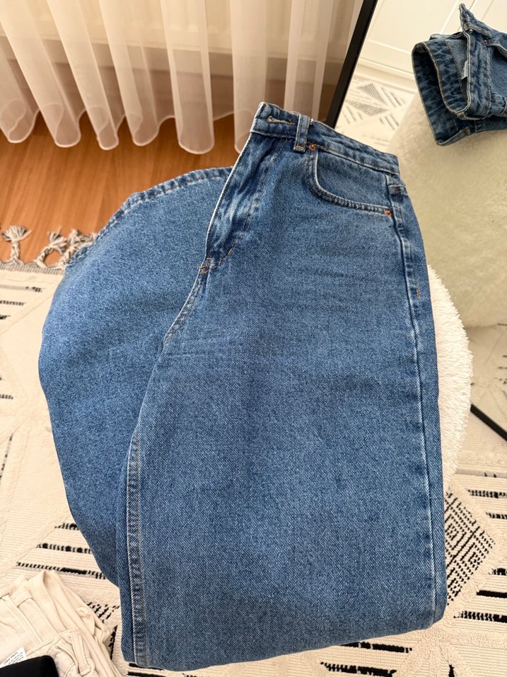 Düğmeli Mavi Kadın Midi Boy Kot Pantolon - Görsel 2