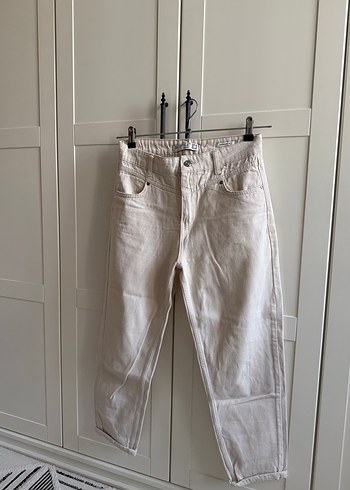 Bej Keten Midi Kadın Pantolon - Görsel 3