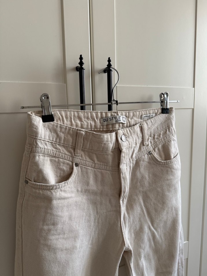 Bej Keten Midi Kadın Pantolon - Görsel 4