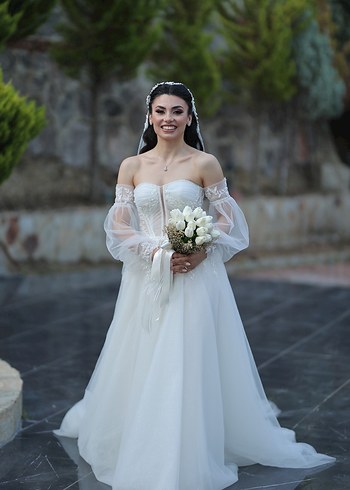 İnce Askılı Straplez Uzun Bohem Gelinlik - Görsel 4