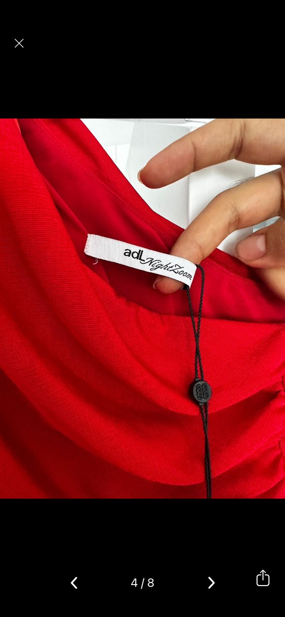 Kırmızı Drapeli Uzun Straplez Elbise - Görsel 5