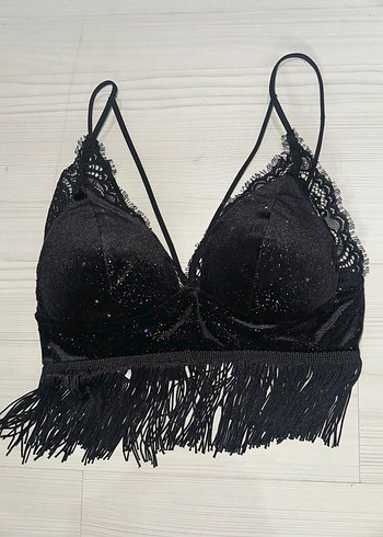 Püsküllü Siyah Mini Bustiyer - Görsel 5