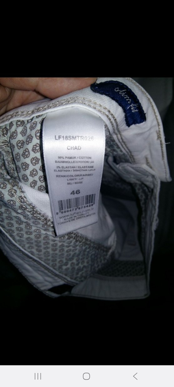 Lufian Marka 40 Beden Beyaz Pamuklu Erkek Pantolon - Görsel 2