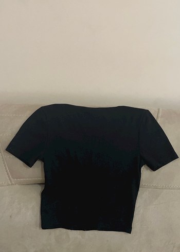 Siyah  Kısa Kollu Crop Top - Görsel 2