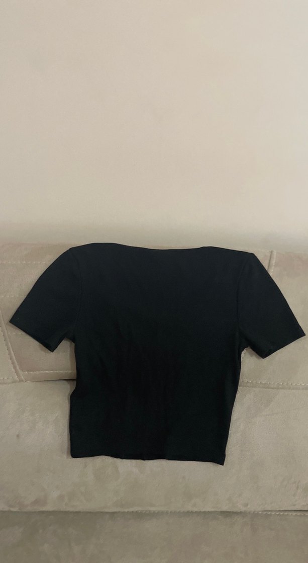 Siyah  Kısa Kollu Crop Top - Görsel 2