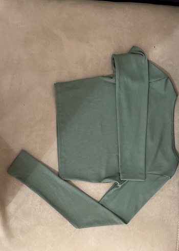 Kadın Haki Uzun Kollu Crop Top - Görsel 2