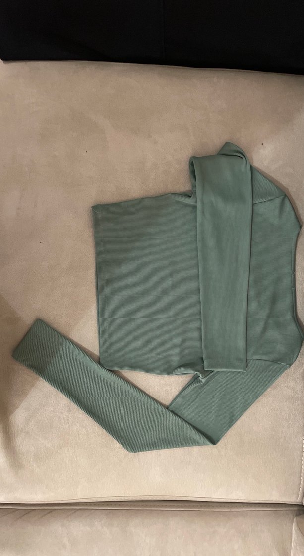 Kadın Haki Uzun Kollu Crop Top - Görsel 2