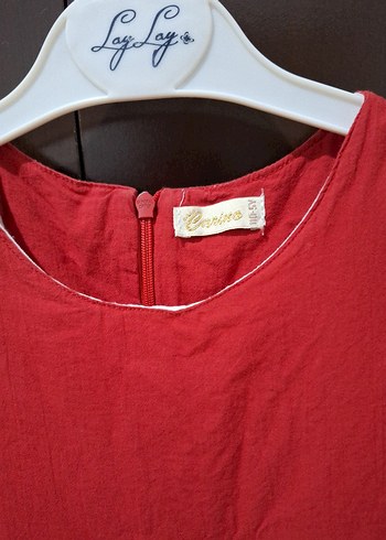 Kız Çocuk Kırmızı Keten Fırfırlı Elbise - Görsel 4