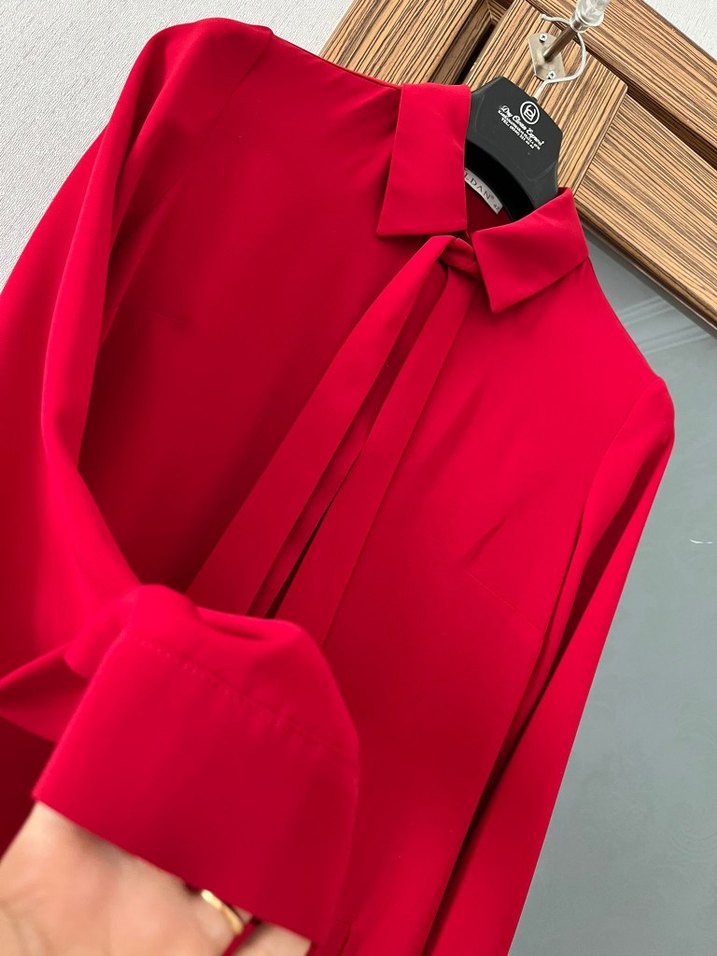 Kırmızı Uzun Kollu Kadın Tunik - Görsel 2