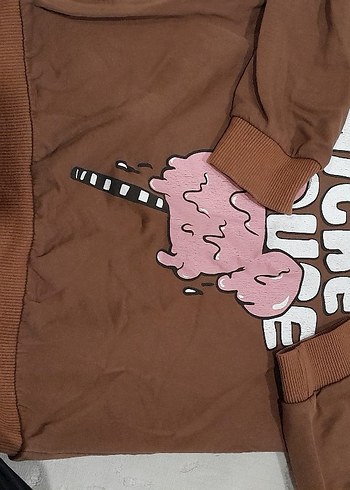 Kız Çocuk Kahverengi Baskılı Sweatshirt - Görsel 2