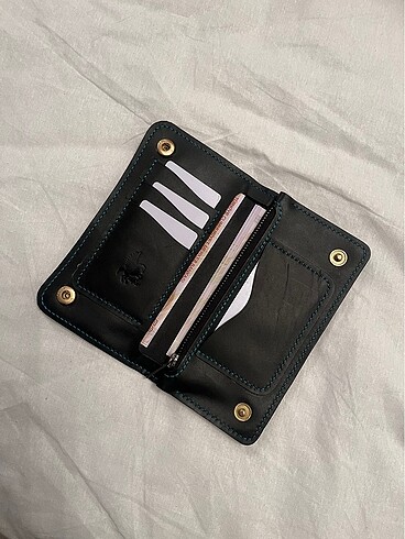 Gerçek deri el yapımı Biker model unisex cüzdan