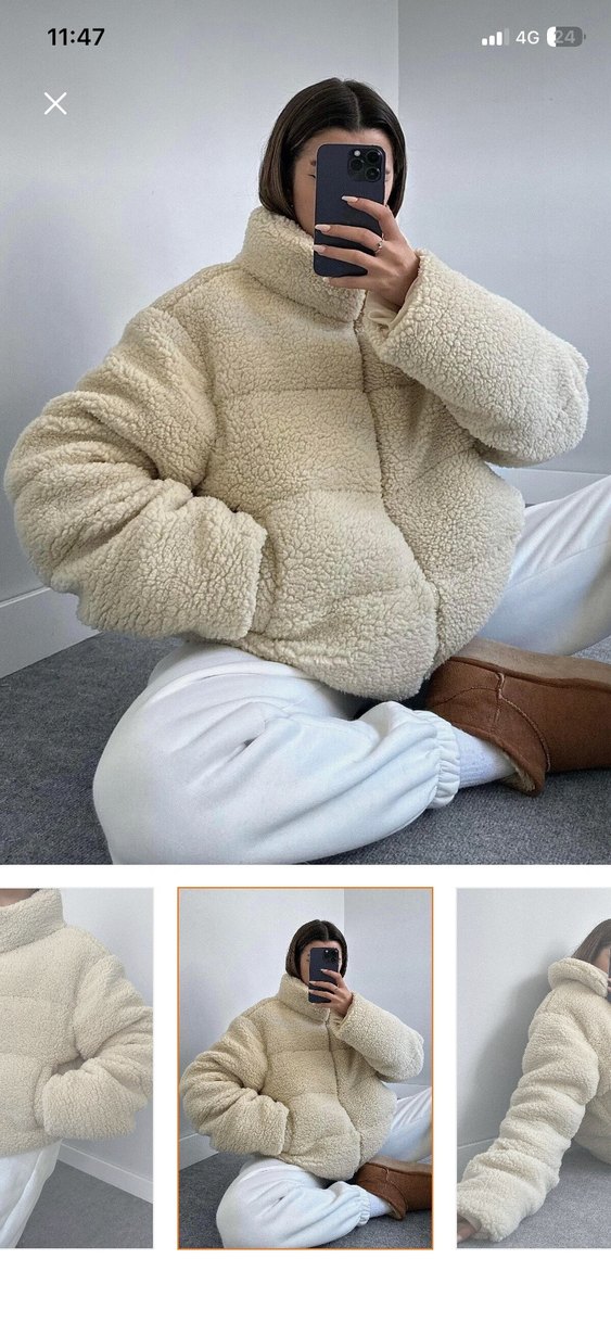 Beyaz Peluş Kadın Kışlık Ceket - Görsel 2