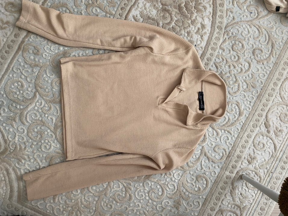 Bej Yüksek Yakalı Kadın Triko Kazak - Görsel 2