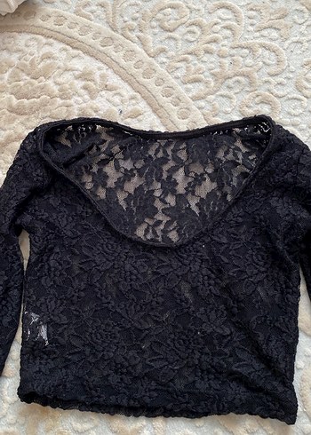 Siyah Dantel Mini Bluz, Uzun Kollu, Goth Tarzı - Görsel 2