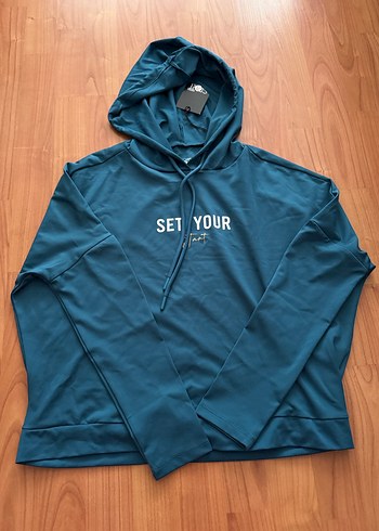 Kadın Mavi Kapüşonlu Sweatshirt Zipperli