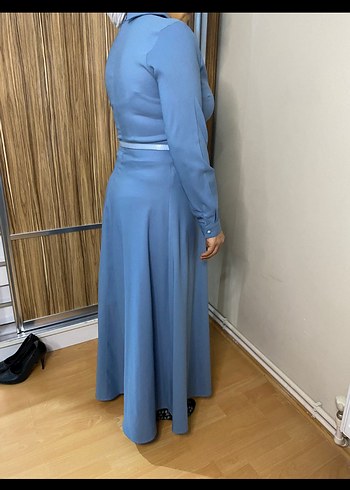 Abiye Mavi Uzun Kol Denim Elbise