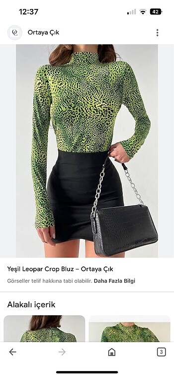 S/M uyumlu leopar yeşil bluz