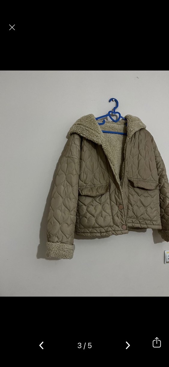 Kadın Bej Peluş Detaylı Rahat mont - Görsel 2