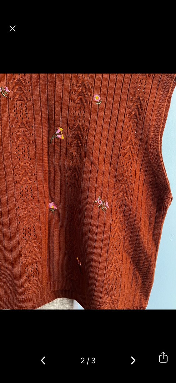 Bohem Nakışlı Kahverengi Kolsuz Triko Süveter - Görsel 2