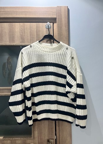 Çizgili Örgü Kadın Kazak - Görsel 2