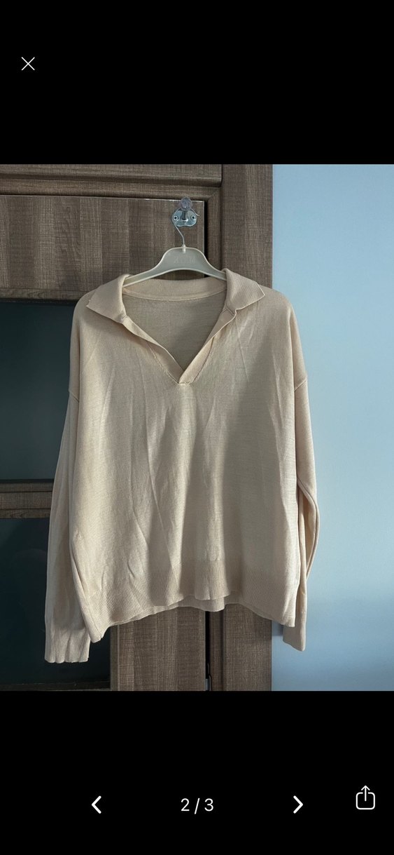 Bej Keten Kadın Gömlek Yaka Kazak - Görsel 3