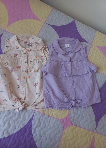 Kız Çocuk Lila  ve cicekli Pamuklu gömlek - Görsel 2