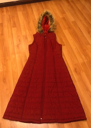 Bordo Uzun Kadın Şişme Yelek - Görsel 8