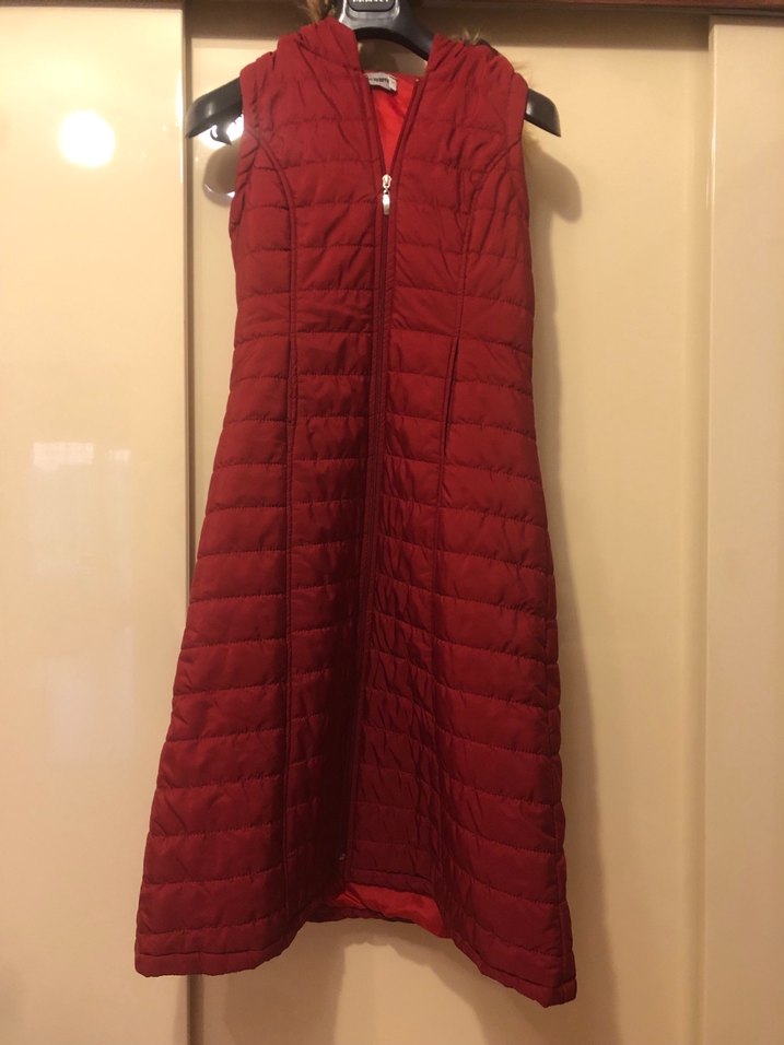 Bordo Uzun Kadın Şişme Yelek - Görsel 3