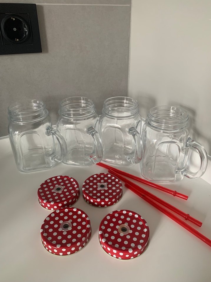 Paşabahçe Kırmızı Pipetli Puantiyeli Kapaklı Limonata Bardak Set - Görsel 2