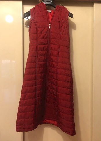 Kadın Bordo Kırmızı Uzun Kürklü Yelek - Görsel 6