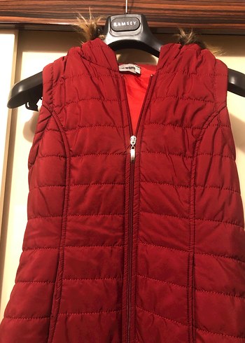 Kadın Bordo Kırmızı Uzun Kürklü Yelek - Görsel 2