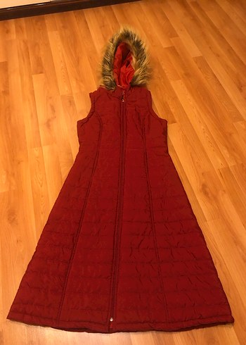 Kadın Bordo Kırmızı Uzun Kürklü Yelek - Görsel 4