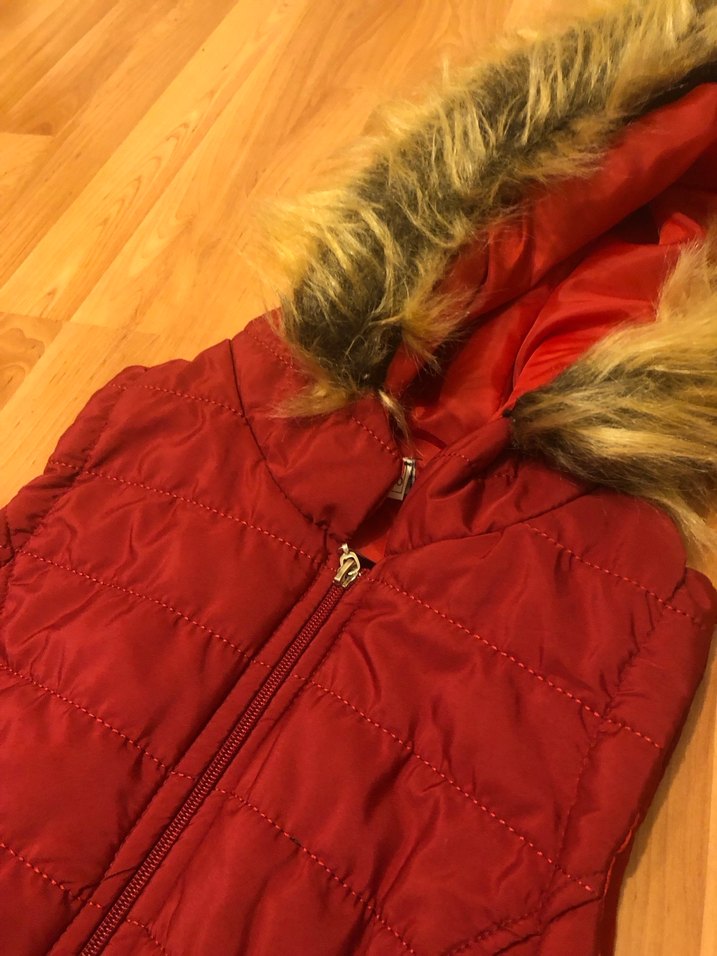 Kadın Bordo Kırmızı Uzun Kürklü Yelek - Görsel 3