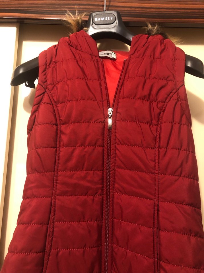 Kadın Bordo Kırmızı Uzun Kürklü Yelek - Görsel 2