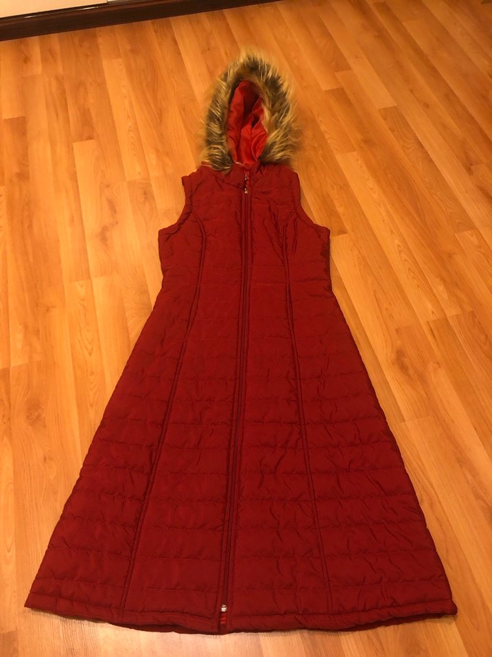 Kadın Bordo Kırmızı Uzun Kürklü Yelek - Görsel 4