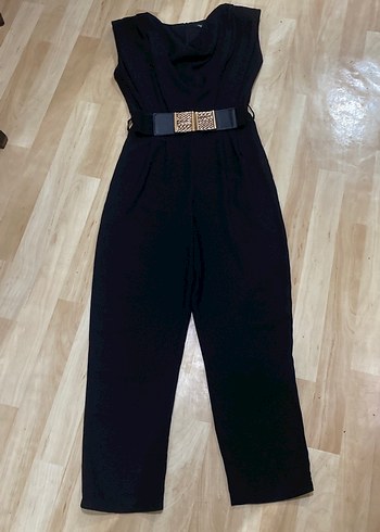 Siyah Kadın Midi Tulum, Kemerli, Strappy Kol - Görsel 4